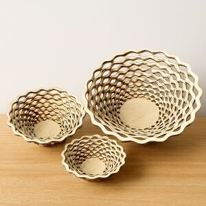 Set of Three Woven Wooden Bowls